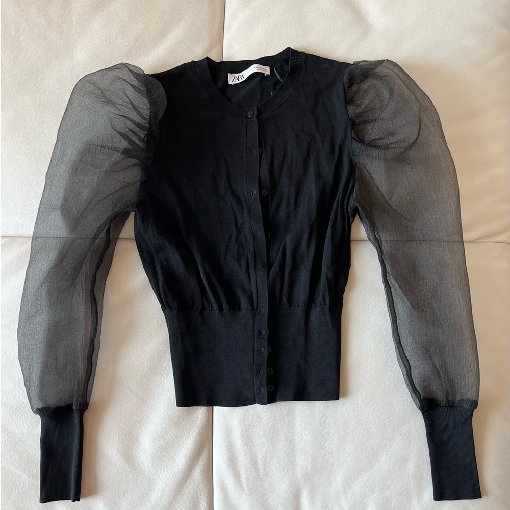 Zara Knit Organza Top Black